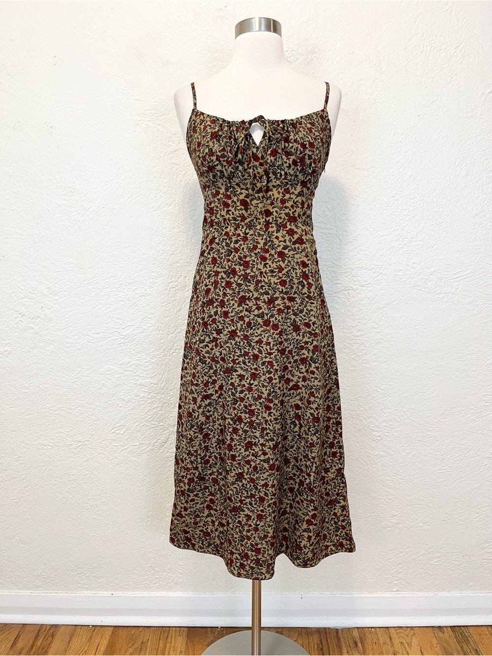 Avantlook Midi Dress Milkmaid Green Floral Cottagecore Y2K 90s Retro Small S